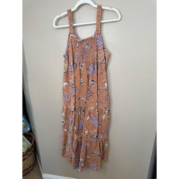 Sonoma Womens Orange Dress 1X Sleeveless round neck Floral Linen Maxi adjustable - Picture 2 of 9